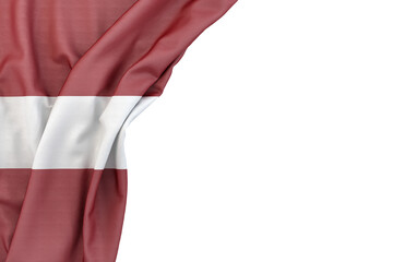 Flag of Latvia in the corner on white background. Isolated. 3D Rendering