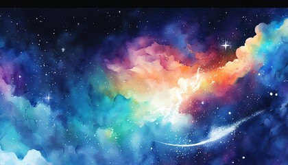 colorful Watercolor dazzling starry sky wallpaper universe,Generative AI