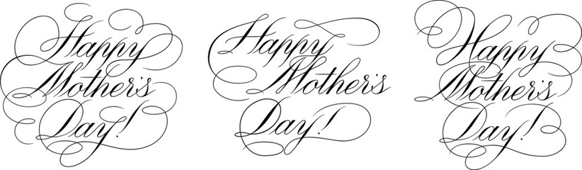Happy Mothers Day - calligraphic lettering with elegant flourishes. Modern line calligraphy isolated on white background. Black ink illustration. Vector text in linear style.
