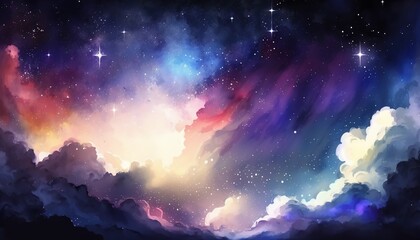 Fototapeta premium colorful Watercolor dazzling starry sky wallpaper universe,Generative AI