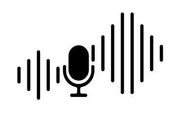 Microphone and soundwave icons. Music acoustics and volume. Vectors.