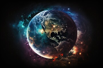 Obraz na płótnie Canvas Abstract planet Earth globe in galaxy, AI generated