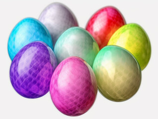 Obraz na płótnie Canvas Colored easter eggs on white background - Generative AI