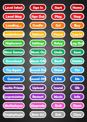Set of rounded colourful buttons in flat style. 2d asset for user interface GUI in mobile application or casual video game.