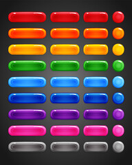 Set of rounded colourful buttons in flat style. 2d asset for user interface GUI in mobile application or casual video game.