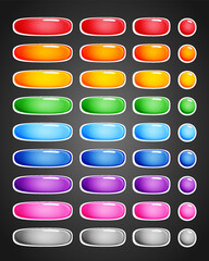 Set of rounded colourful buttons in flat style. 2d asset for user interface GUI in mobile application or casual video game.