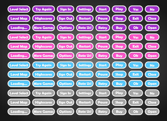 Set of rounded colourful buttons in flat style. 2d asset for user interface GUI in mobile application or casual video game.