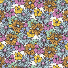 Seamless pattern with colorful daisy flowers. Vector illustration
