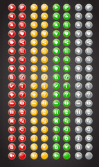 Set of rounded colourful buttons in flat style. 2d asset for user interface GUI in mobile application or casual video game.