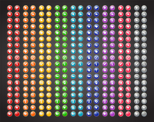 Set of rounded colourful buttons in flat style. 2d asset for user interface GUI in mobile application or casual video game.