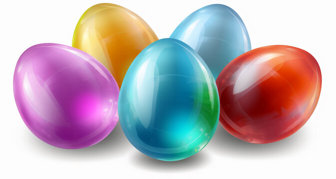 Colored easter eggs on white background - Generative AI