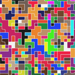 Modern geometric abstraction with color planes and white lines.  Abstract background with simple shapes - rectangles and squares. Mosaic ornament.