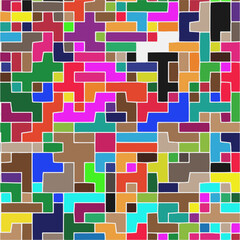 Modern geometric abstraction with color planes and white lines.  Abstract background with simple shapes - rectangles and squares. Mosaic ornament.