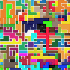 Modern geometric abstraction with color planes and white lines.  Abstract background with simple shapes - rectangles and squares. Mosaic ornament.