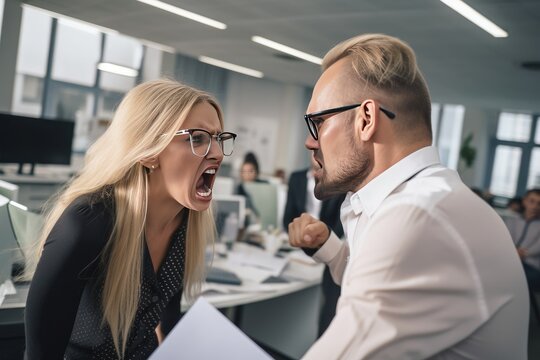 Angry business people arguing in office, AI generated