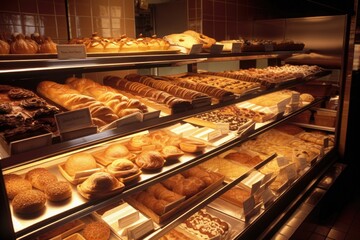 Modern bakery shop, a delicious variety of freshly baked, AI generated