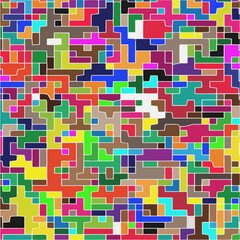 Modern geometric abstraction with color planes and white lines.  Abstract background with simple shapes - rectangles and squares. Mosaic ornament.