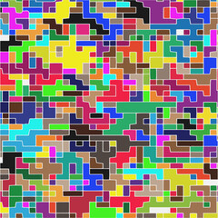 Modern geometric abstraction with color planes and white lines.  Abstract background with simple shapes - rectangles and squares. Mosaic ornament.