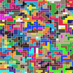 Modern geometric abstraction with color planes and white lines.   Abstract background with simple shapes - rectangles and squares. Mosaic ornament.