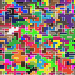 Modern geometric abstraction with color planes and white lines.  Abstract background with simple shapes - rectangles and squares. Mosaic ornament.