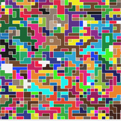 Modern geometric abstraction with color planes and white lines.  Abstract background with simple shapes - rectangles and squares. Mosaic ornament.