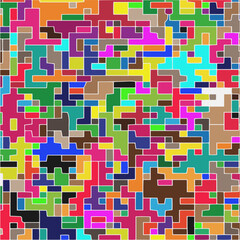 Modern geometric abstraction with color planes and white lines.  Abstract background with simple shapes - rectangles and squares. Mosaic ornament.