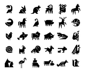 Animals logos collection. Animal logo set. Geometrical abstract logos. Icon design	