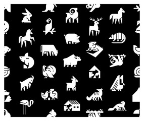 Seamless pattern with Animals logos. Animal logo set. Geometrical abstract logos. Icon design