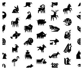 Seamless pattern with Animals logos. Animal logo set. Geometrical abstract logos. Icon design