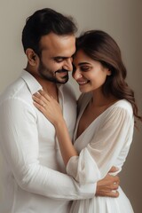 Happy Handsome Groom and Beautiful Bride Pre-Wedding photography, Minimal style, generative AI