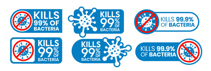 Kills 99.9% bacteria, germs and viruses . Antibacterial and antiviral defence, protection infection. Vector Illustration