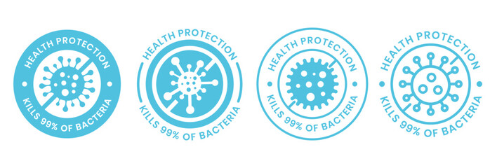 Kills 99.9% bacteria, germs and viruses . Antibacterial and antiviral defence, protection infection. Vector Illustration