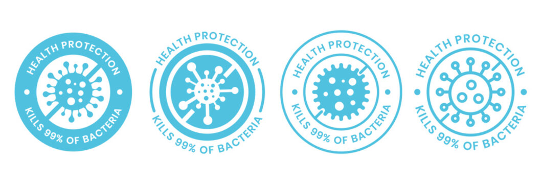 Kills 99.9% bacteria, germs and viruses . Antibacterial and antiviral defence, protection infection. Vector Illustration