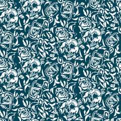 Vector seamless half-drop pattern, with skull