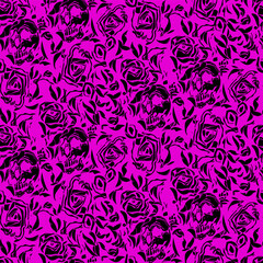 Vector seamless half-drop pattern, with skull