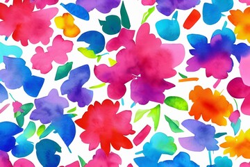 Modern abstract watercolor flower pattern. Splashes of red, blue, and green colors