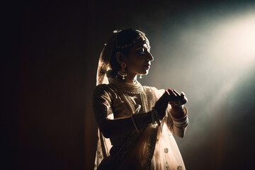 A beautiful kathak dancer, cinematic light. Generative AI