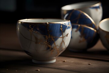 Obraz na płótnie Canvas Kintsugi Japanese Gold Repaired Porcelain Bowl digital render