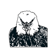 Black and white sketch of an eagle with transparent background