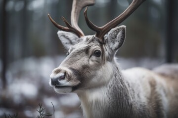 Naklejka na ściany i meble Close up of the reindeer. Generative AI