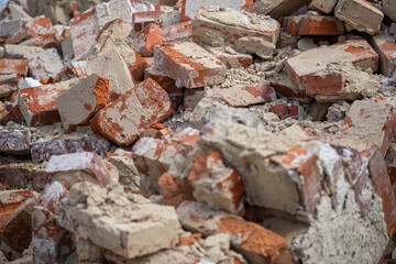 Detail of bricks dilapidated house.