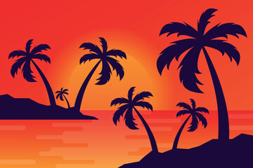 Naklejka na ściany i meble Gradient beach sunset scenery. EPS10