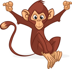 Cartoon monkey chimpanzee. Vector illustration of happy monkey character