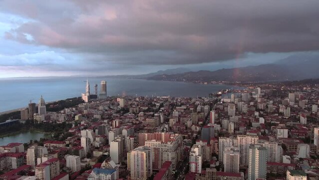 Aerial Cityscape View Modern Urban Architecture Skyscrapers At morning. Batumi , Georgia