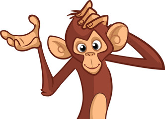 Obraz premium Cartoon monkey chimpanzee. Vector illustration of happy monkey character