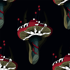 Seamless botanical pattern. Different herbs and flowers, hand-drawn. Vintage vector illustration of flowers. Colorful banner. An idea for wallpaper and textiles. Linear drawing. Rustic style.