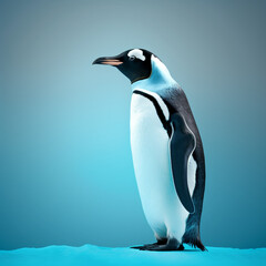 Obraz premium Penguin on blue background. Generative AI.