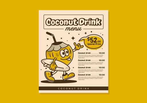 Flyer menu design for a coconut or surfing shop