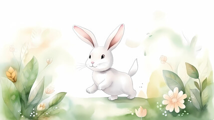 Watercolor drawing of white Bunnys, Easter Theme