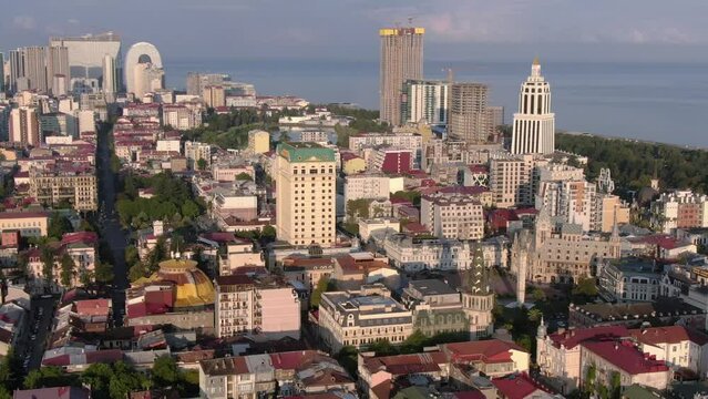 Aerial Cityscape View Modern Urban Architecture Skyscrapers At morning. Batumi , Georgia